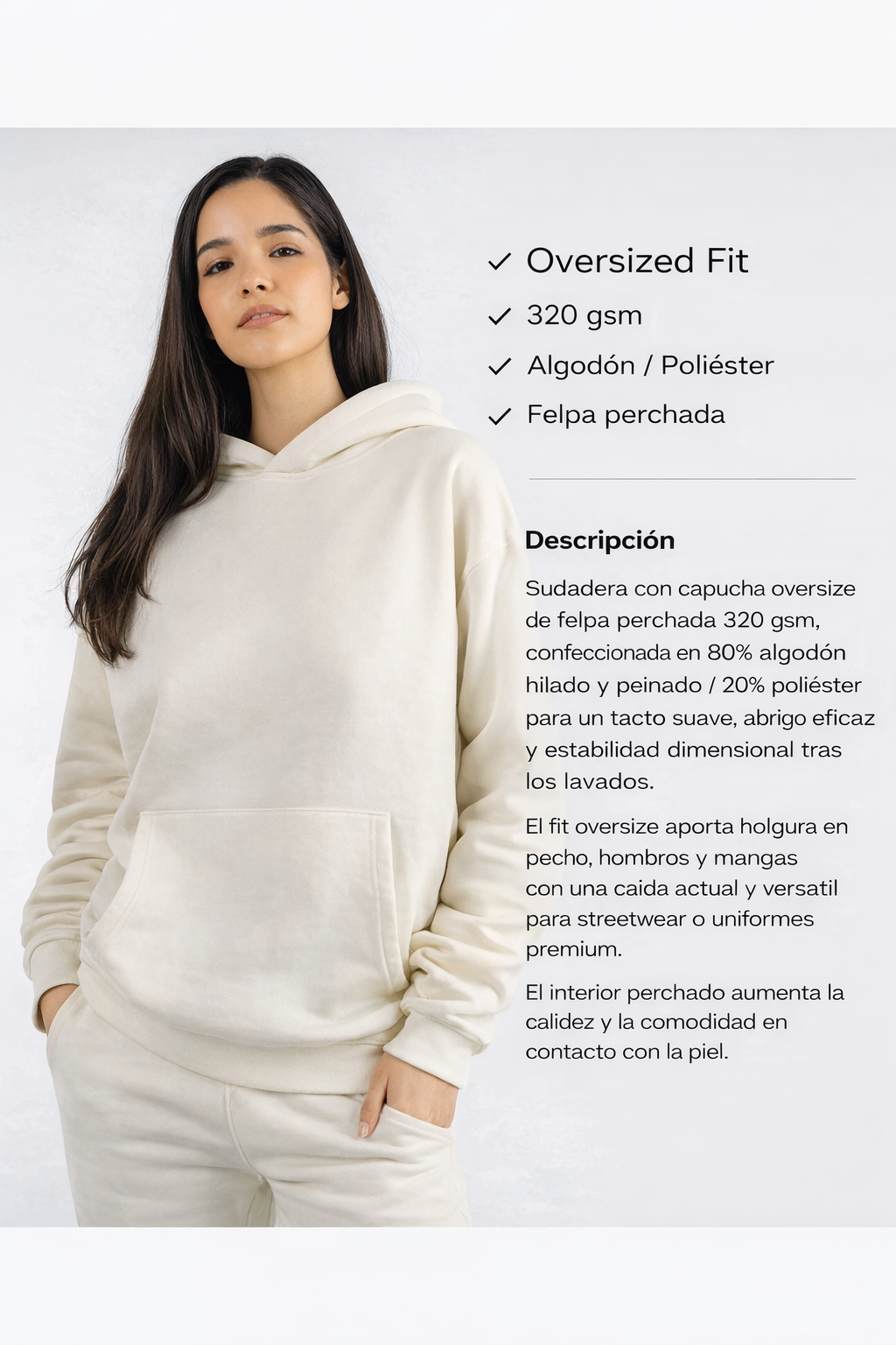 "Eleva tu estilo diario con la línea de sudaderas Kronix. Desde la precisión técnica de nuestro fit oversized hasta la versatilidad de los tonos neutros de la colección Core, cada prenda está diseñada para ofrecer abrigo eficaz, estabilidad dimensional y un tacto suave que perdura."
